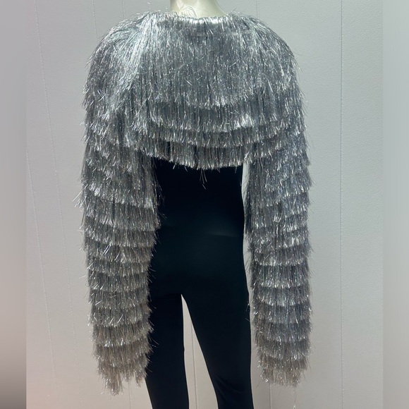 Meet Me Silver Metallic Tinsel Fringe Bolero Jacket - Picture 7 of 7